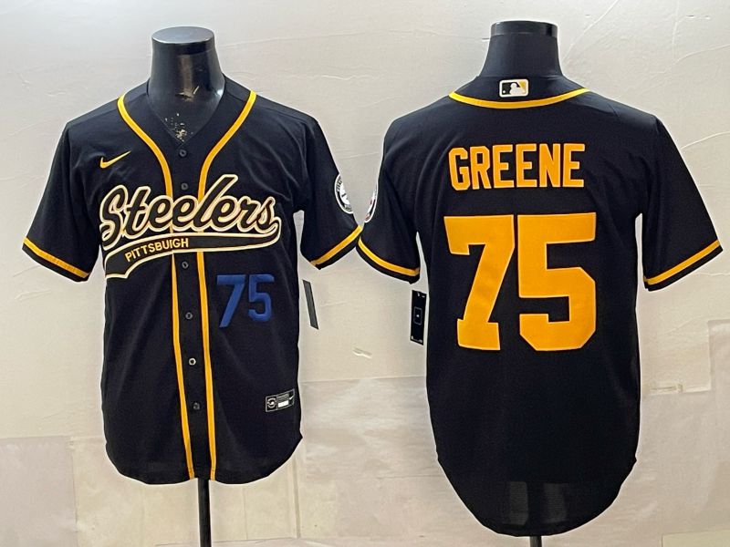 Men 2026 Pittsburgh Steelers #75 Greene Black Joint Name Nike Limited NFL Jersey style 03